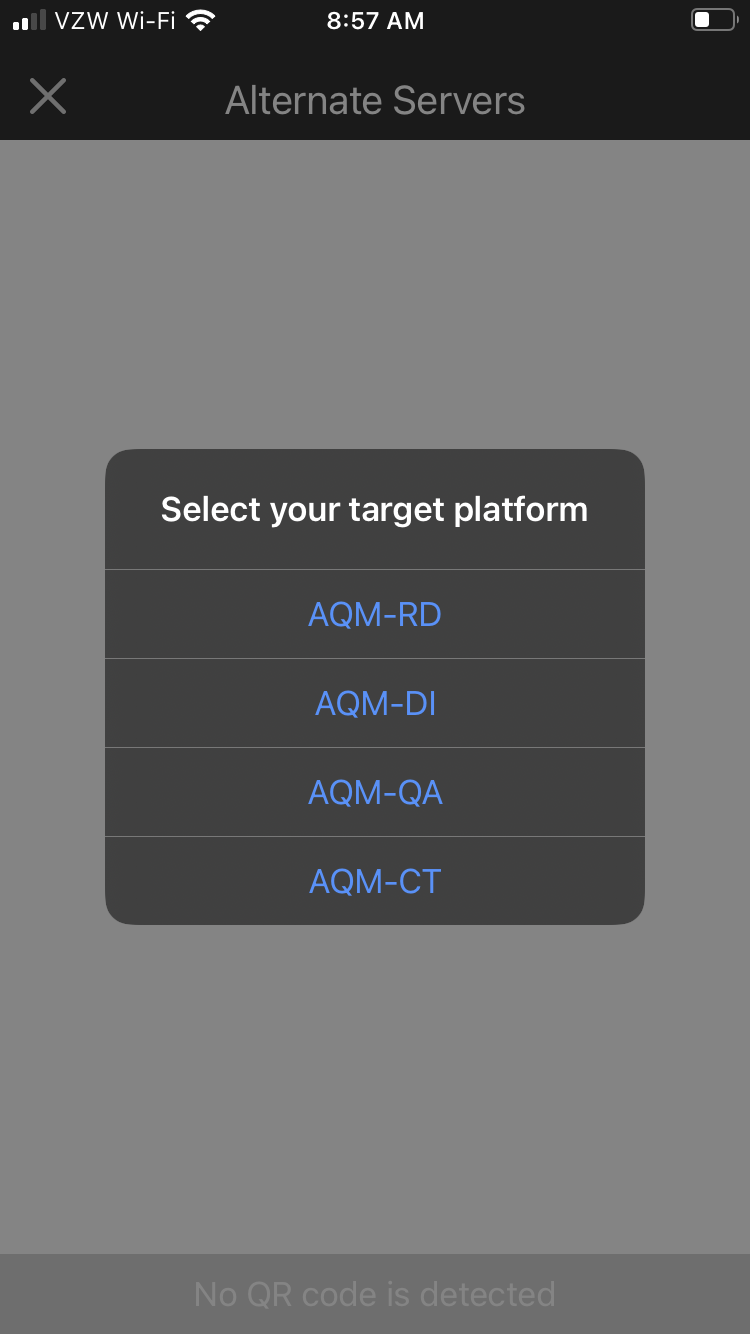 Selecting a test environment in iOS for Advanced Query Messenger