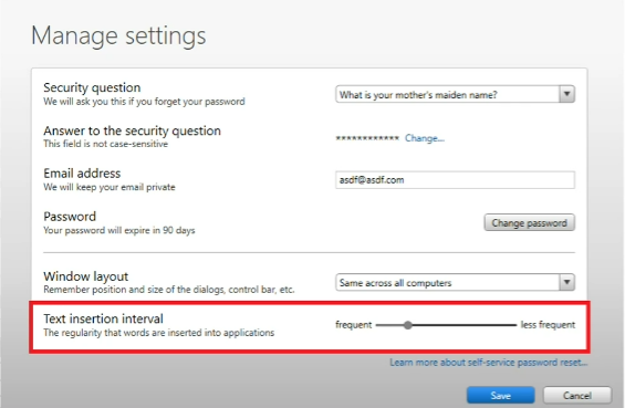 Text insertion interval setting