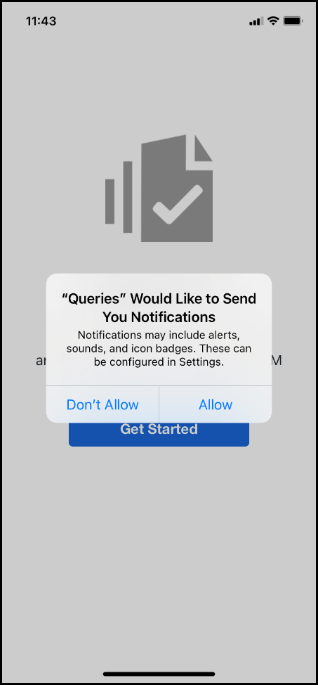 Choose to allow notifications in iOS for Advanced Query Messenger