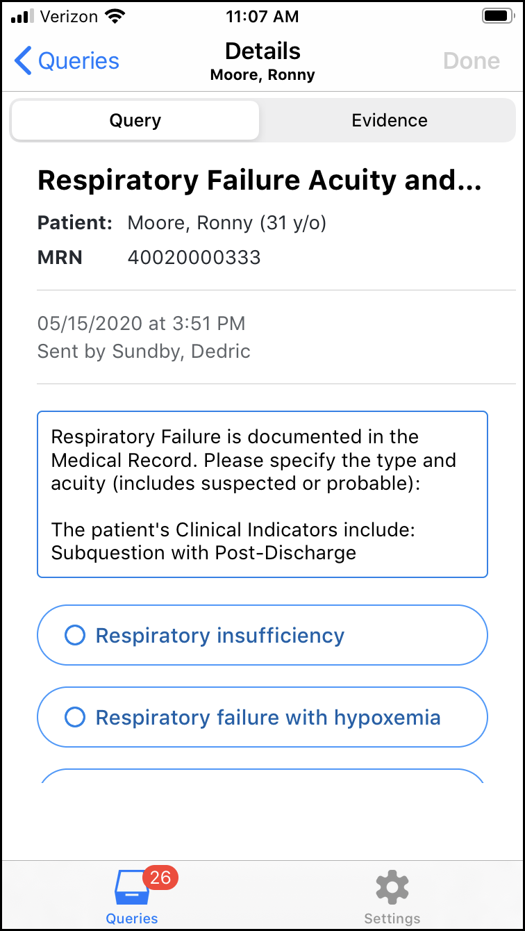 The list of query responses in iOS for Advanced Query Messenger