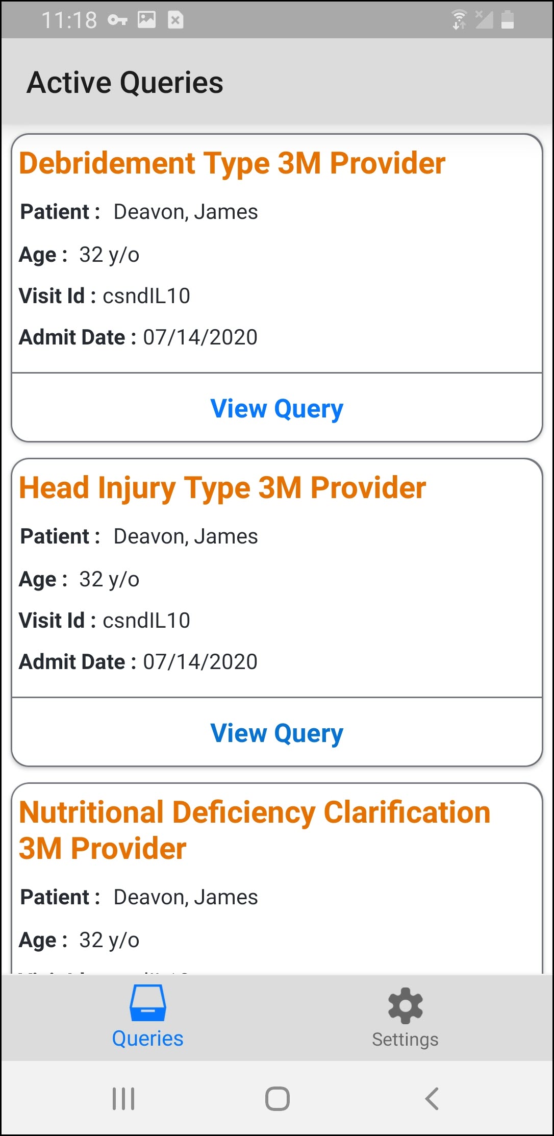 A list of query responses in Android for Advanced Query Messenger