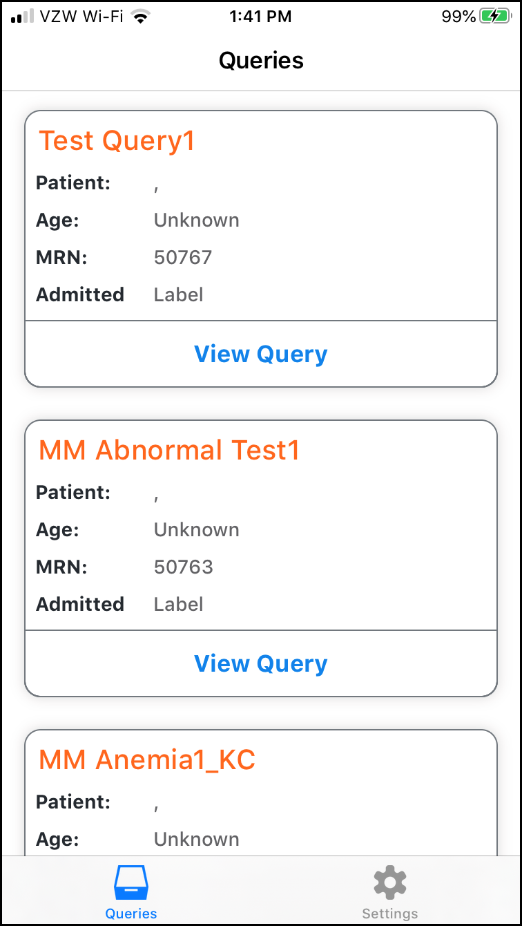 A list of queries in iOS for Advanced Query Messenger